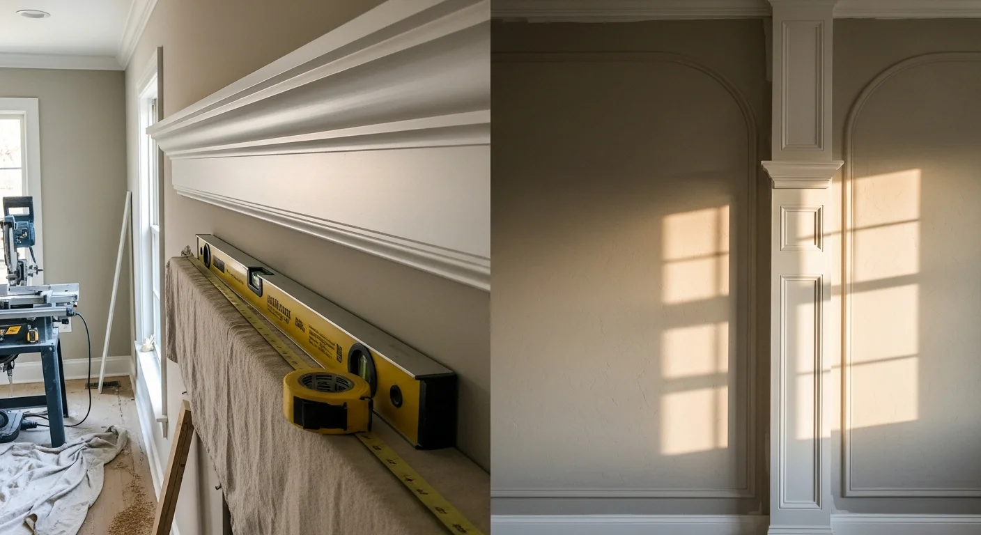 Custom carpentry work showing installed crown molding and trim details