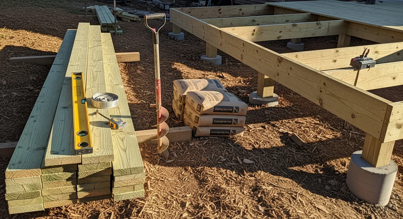 A custom multi-level outdoor deck attached to a residential home in Boyds, MD, with open railings and steps leading to a graded backyard. The deck is designed to accommodate the sloped lot typical of Montgomery County properties.